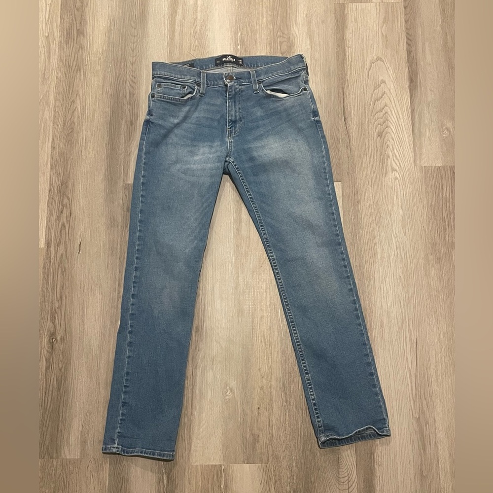Hollister men’s jeans, waist 30, light medium wash.